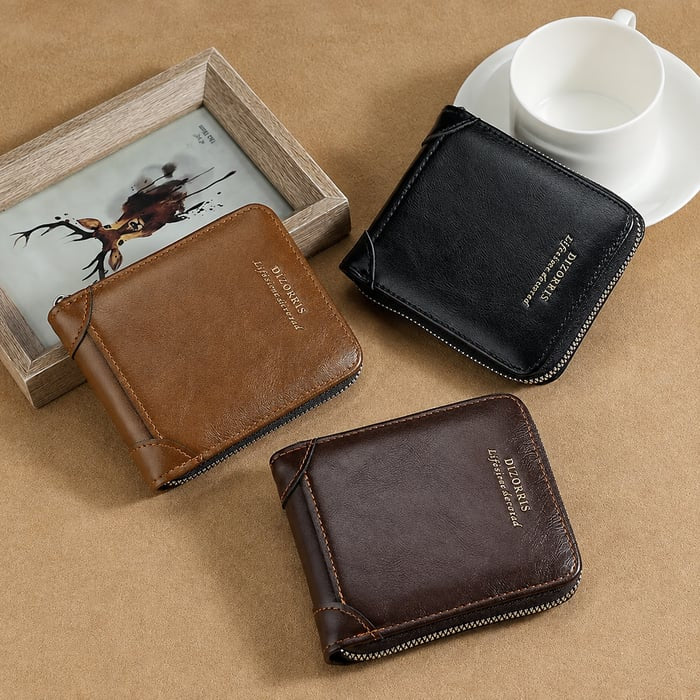 Men’s Calfskin Full-Zip Organizer for Cards, Cash & Daily Essentials 👝