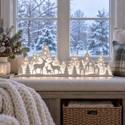 LED Christmas Deer and Village Window Decor