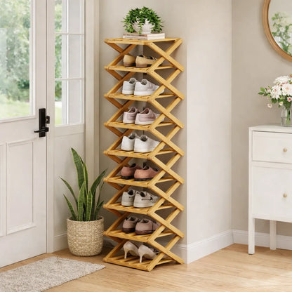 🌿 3-Tier Folding Bamboo Shoe Organizer in Natural Wood | Ready to Use, No Assembly Needed