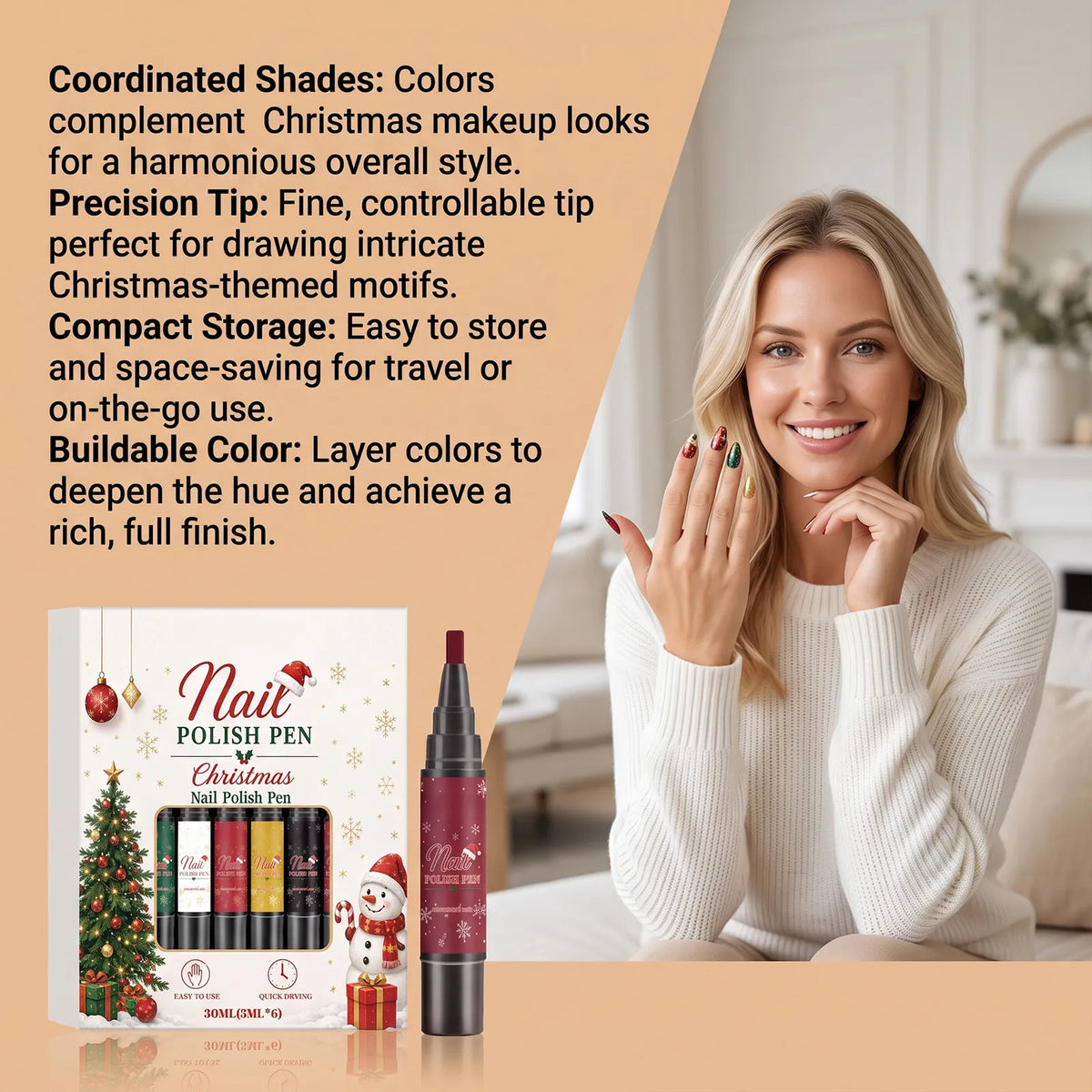 🎄Christmas‑themed Nail Polish Pen Set✨Smooth Easy‑to‑apply No‑bake DIY Multi‑color Nail Art Kit Convenient Drawing Nail Pens