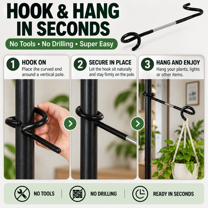 🌿 No-Drill Plant Pole Hanging Hook — Hang More Plants Without Tools