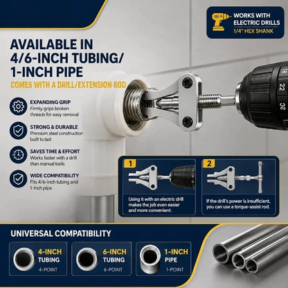 🔧Drill-Powered Broken Pipe Thread Extractor – Universal 1/2', 3/4' & 1' Broken Pipe Nipple Remover Tool