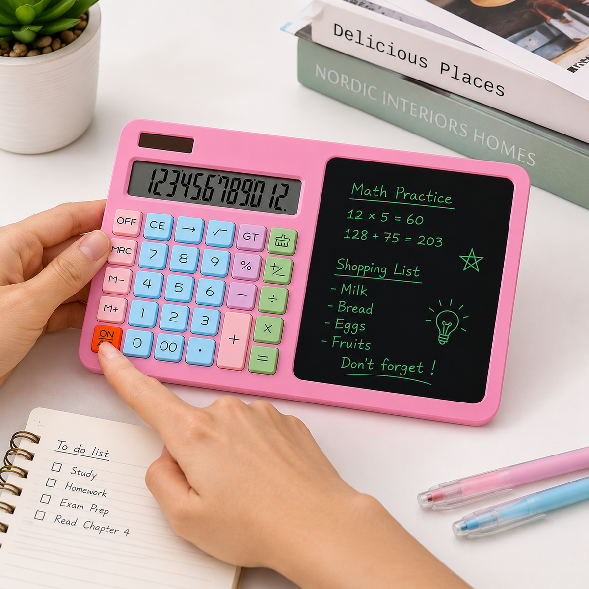 🧮 2-in-1 Calculator & LCD Writing Tablet – Notes Made Easy