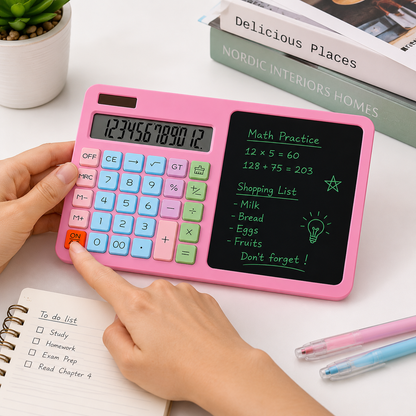 🧮 2-in-1 Calculator & LCD Writing Tablet – Notes Made Easy