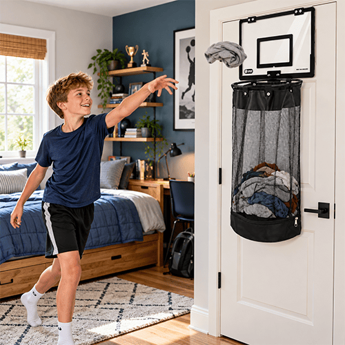Over-Door Basketball Laundry Hamper 🏀 – Fun Bedroom Clothes Organizer