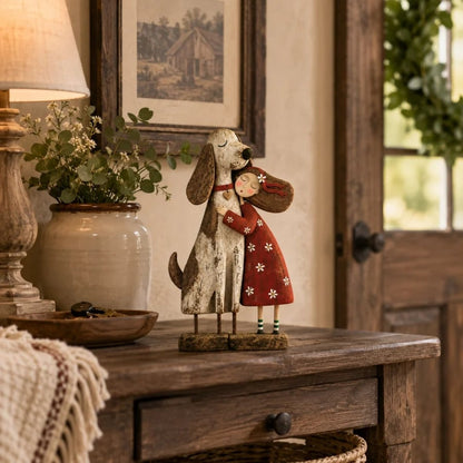 💕Girl & Her Best Friend Folk Art Figurine
