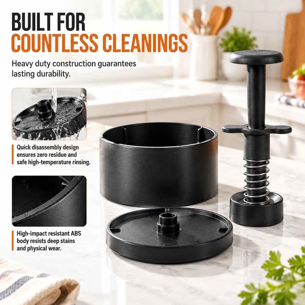 🍔 Spring-Loaded Burger Press – Easy Patty Maker for Beef, Shrimp & More