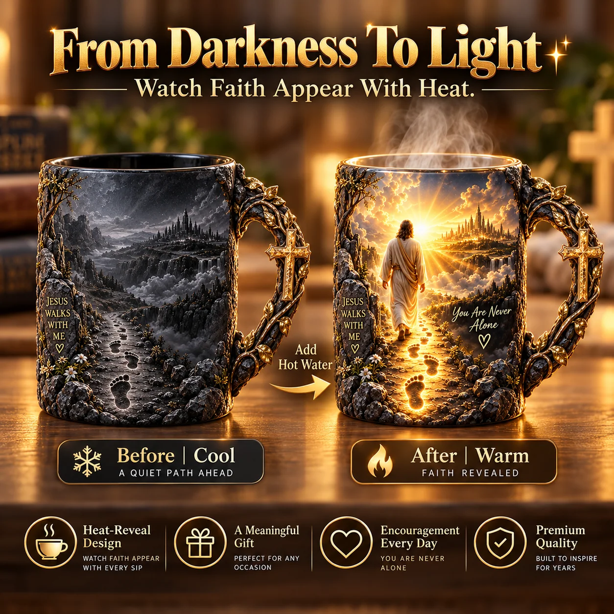 🔥 Last Day 49% OFF 🔥 ✝️ Jesus Walks With Me™ — Heat-Reveal Faith Mug | You Are Never Alone