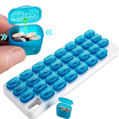 31-Day Pill Organizer 💊 – Easy-Open Removable Pods with Travel Case