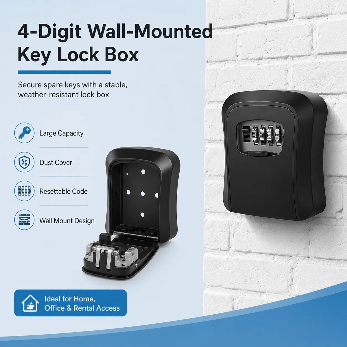 4-Digit Wall-Mounted Key Lock Box 🔐 – Secure Spare Key Storage