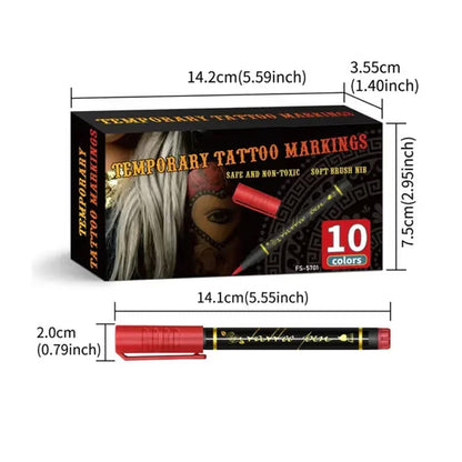🎨✨ Vibrant 10-Piece Temporary Tattoo Pens for Creative Skin Art & Custom Designs 🌈