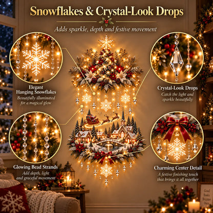 🎄 Enchanted Christmas Village Wall Decor with Cascading Warm Lights ✨ Cozy Holiday Tree Display for Living Rooms, Entryways & Staircases