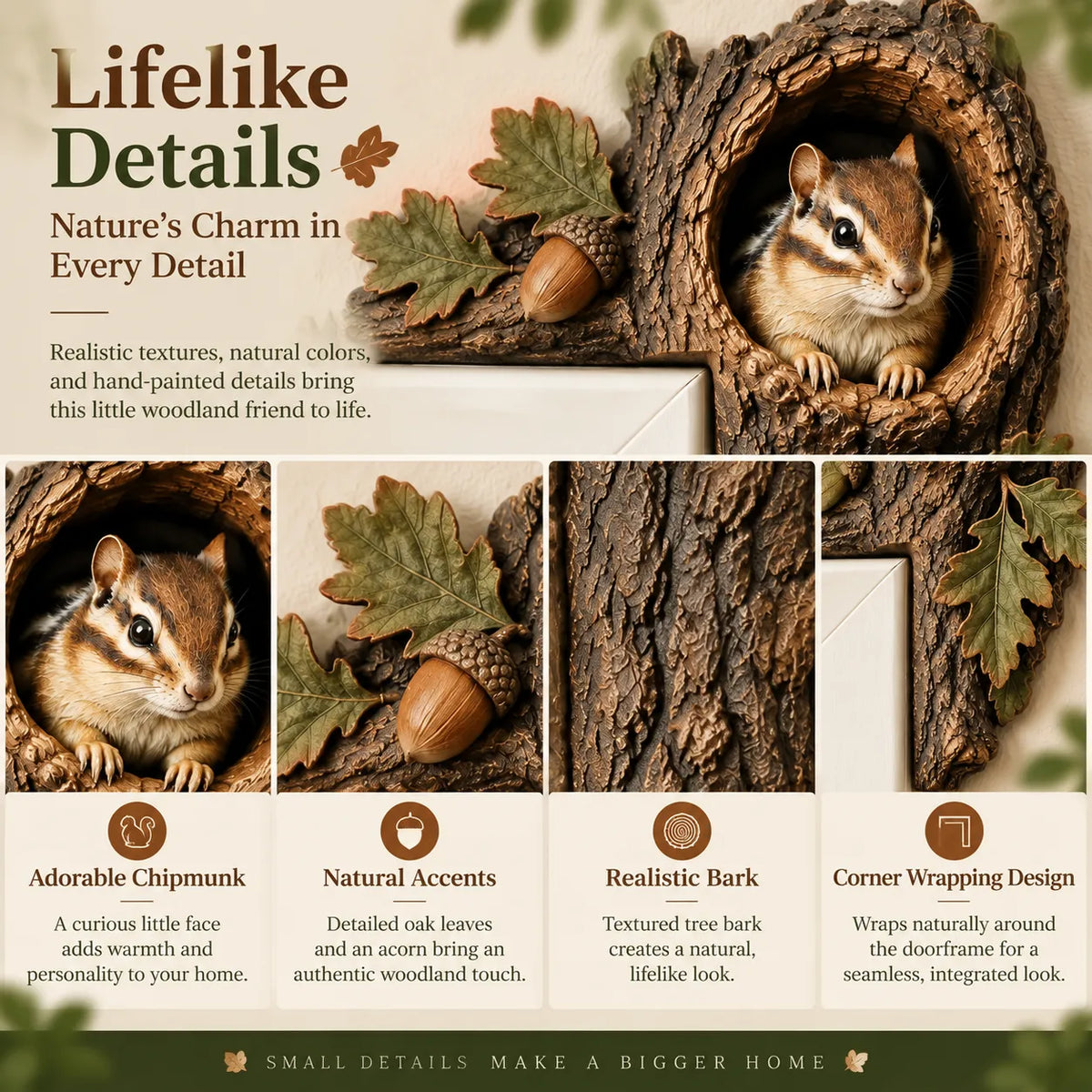 ⏰ 50% OFF TODAY – 🐿️ 3D Woodland Chipmunk Door Accent | Nature-Inspired Home Decor