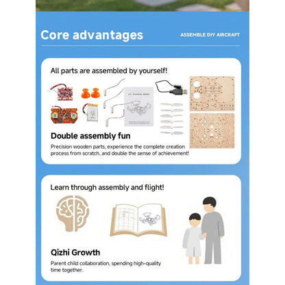 💯🔥Top Gift 2026 🎁 DIY Wooden Drone Assembly Kit, 2.4GHz RC Quadcopter with 360° Flip, Emergency Stop & Beginner Friendly Controls, STEM Building Toy for Teens & Adults