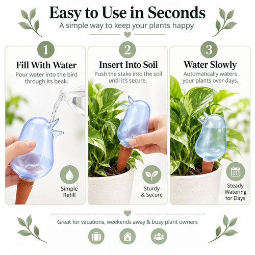 💧 Keep Plants Hydrated While You’re Away – Adjustable Blue Plant Watering Stakes, 4-Pack