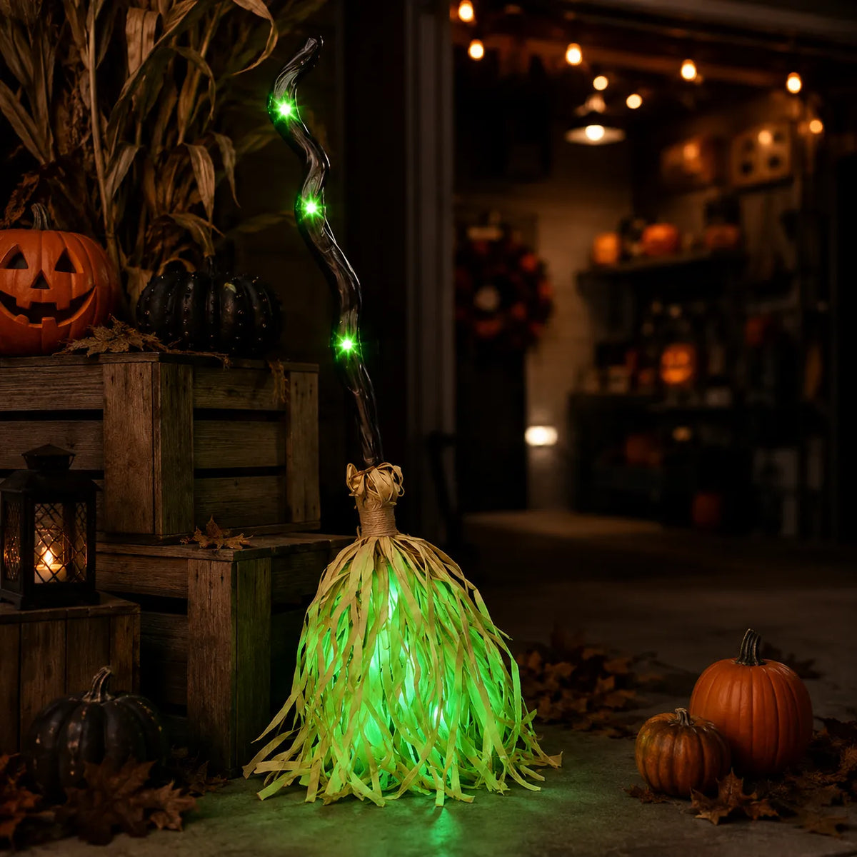 Animated Moving Witch Broom, Light‑Sound‑Motion Halloween Prop to Boost Thrill for Your Indoor & Outdoor Party Decor