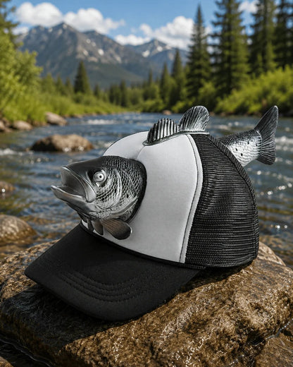 💯Funny 3D Bass Fish Trucker Hat – Unique Gift for Dads & Fishing Lovers