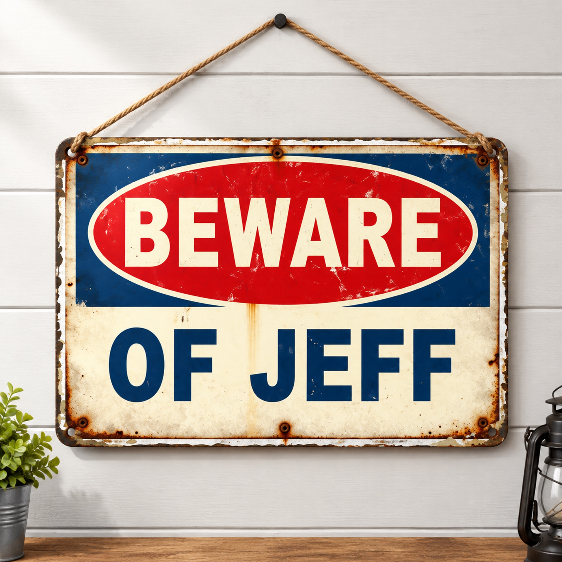 Beware of Jeff Metal Sign – Funny Vintage Garage Warning Sign