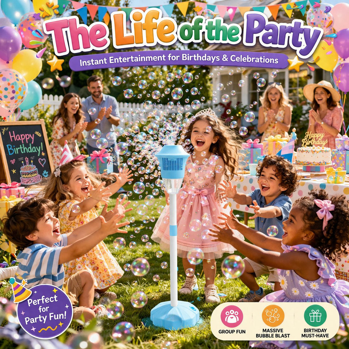 ✨ One-Button Bubble Machine – LED Lights, Day & Night Fun, for Kids & Parties ☃
