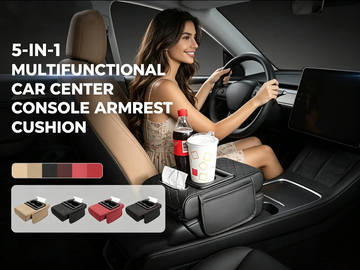 Black PU Leather Center Console Armrest Pad – Sleek Multipurpose Protection 🚗