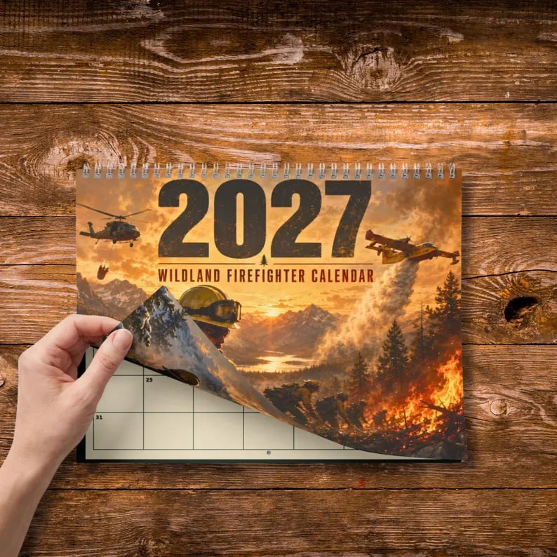 📅2027 Wildland Firefighter Calendar, Wildfire Wall Calendar, Fire Crew and Aerial Firefighting Art, Firefighter Gift