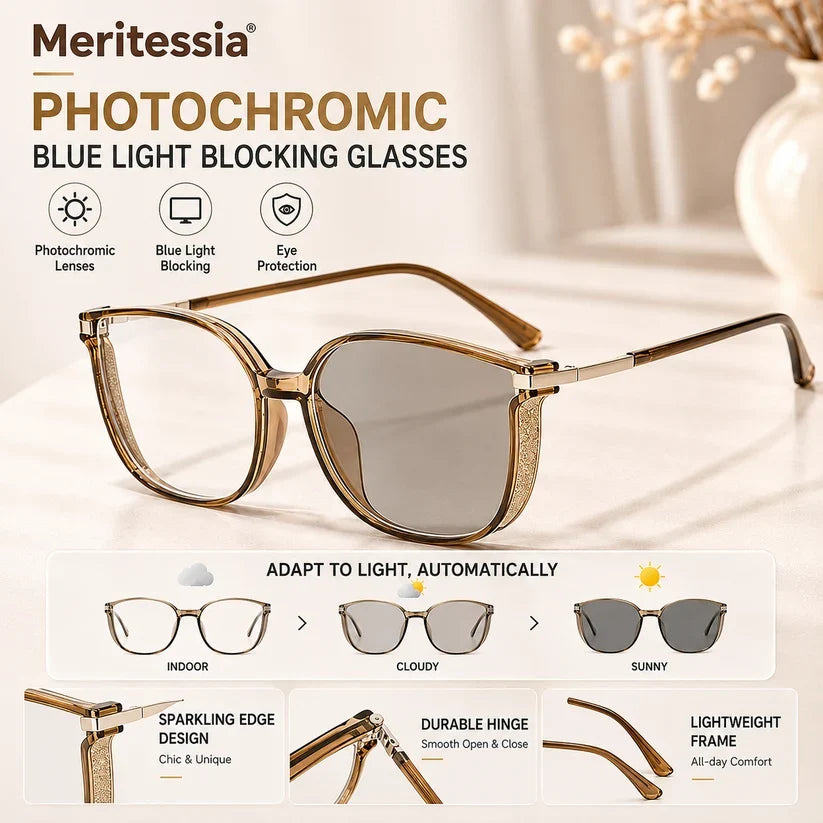 🕶️ Oversized Fashion Prescription Glasses – Trendy Photochromic Lenses with Blue Light Blocking ✨