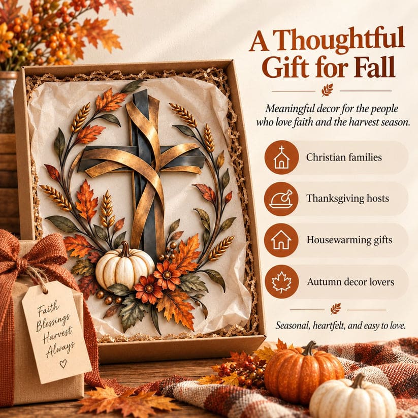 Autumn Cross And Pumpkin Harvest Metal Wall Decor
