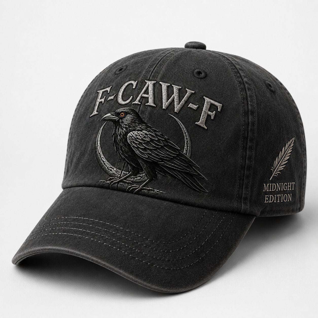 🐦‍⬛F-CAW-F Midnight Edition Raven Cap – Vintage Washed Embroidered Crow Hat