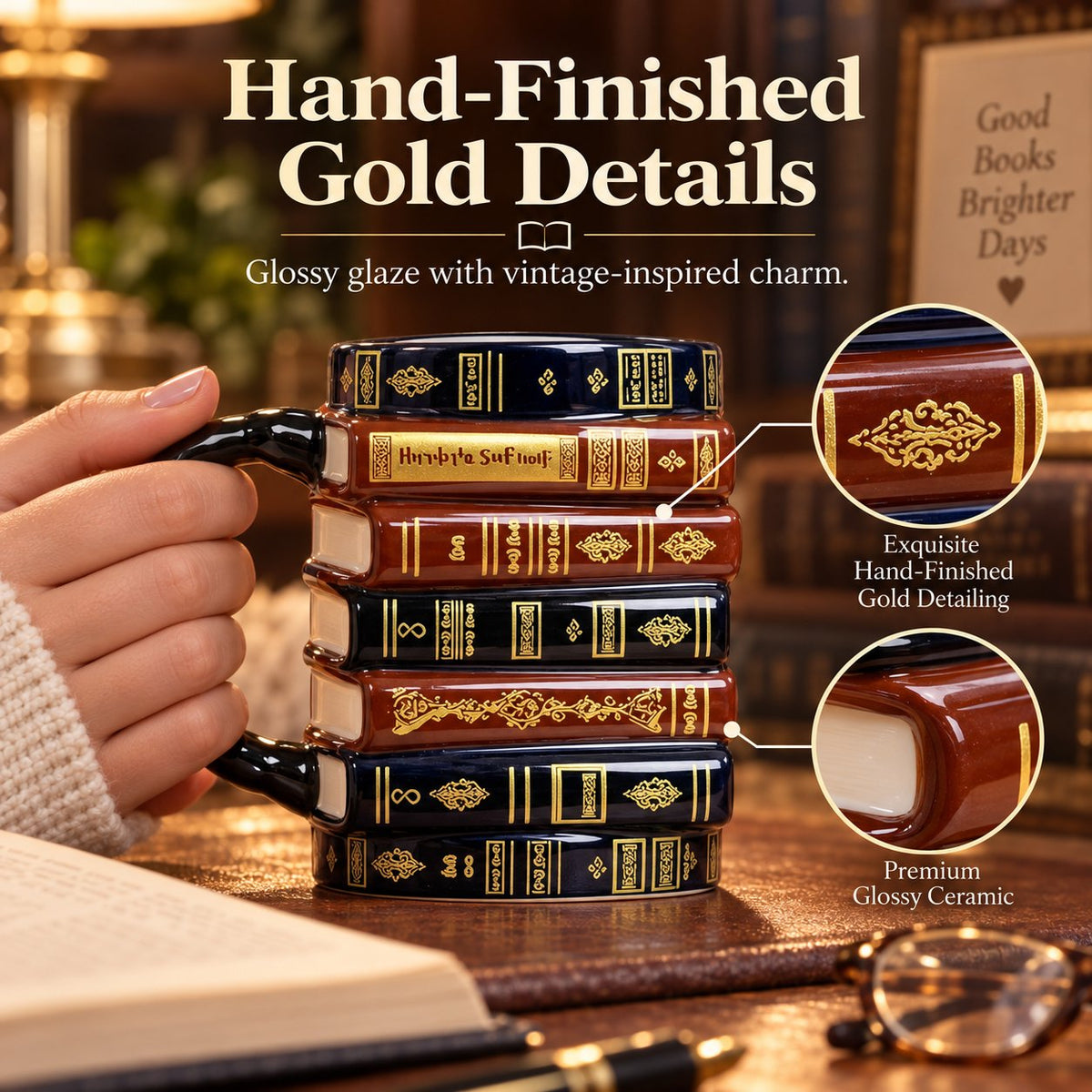 📚 3D Stacked Book Mug – Cozy Vintage Coffee Cup for Readers & Book Lovers
