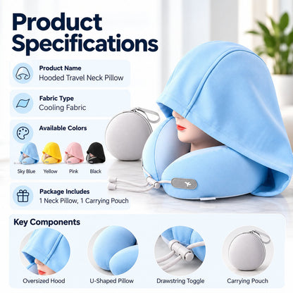 ✈️😴 Hooded Travel Neck Pillow – Cozy Privacy & Support On the Go