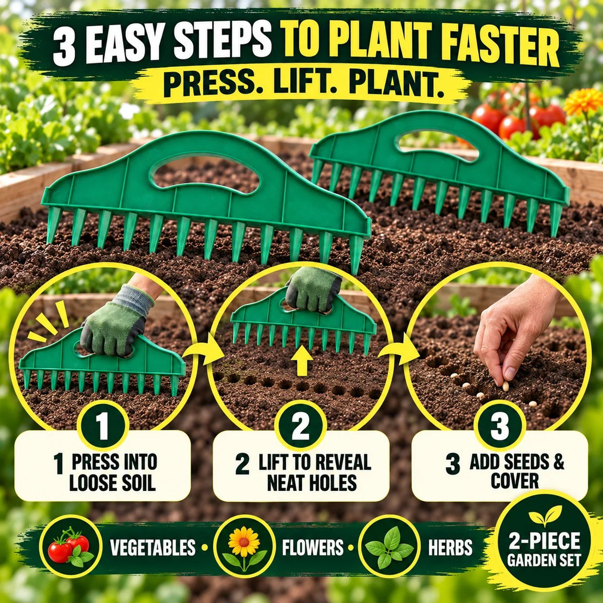 🌱 Plant Perfect Rows Faster – 2-Piece Seed Sowing Spacer & Soil Furrow Guide