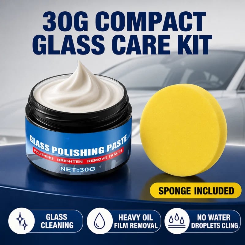 💯🔥50% OFF🔥 Car Glass Oil Film Remover – Eliminates Glare & Wiper Smears, Repels Rain, Works on All Glass – Sponge Included! 🚗