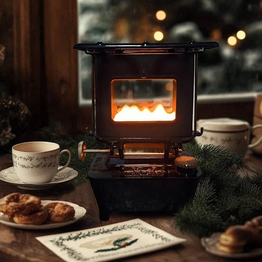 🏕️ Portable Cast Iron Camping Stove – Outdoor Cooker with Viewing Windows