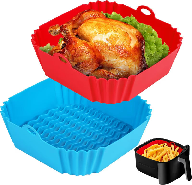 Reusable Air Fryer Silicone Liner 🍟 – 8" Nonstick Cooking Basket Insert