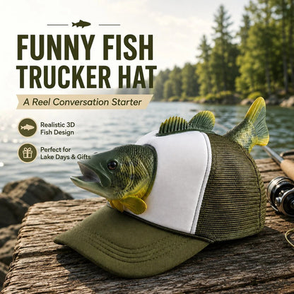 💯Funny 3D Bass Fish Trucker Hat – Unique Gift for Dads & Fishing Lovers