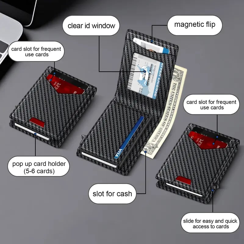 ⚡ Men's Slim RFID-Blocking Pop-Up Bifold Wallet with Quick-Access Card Holder