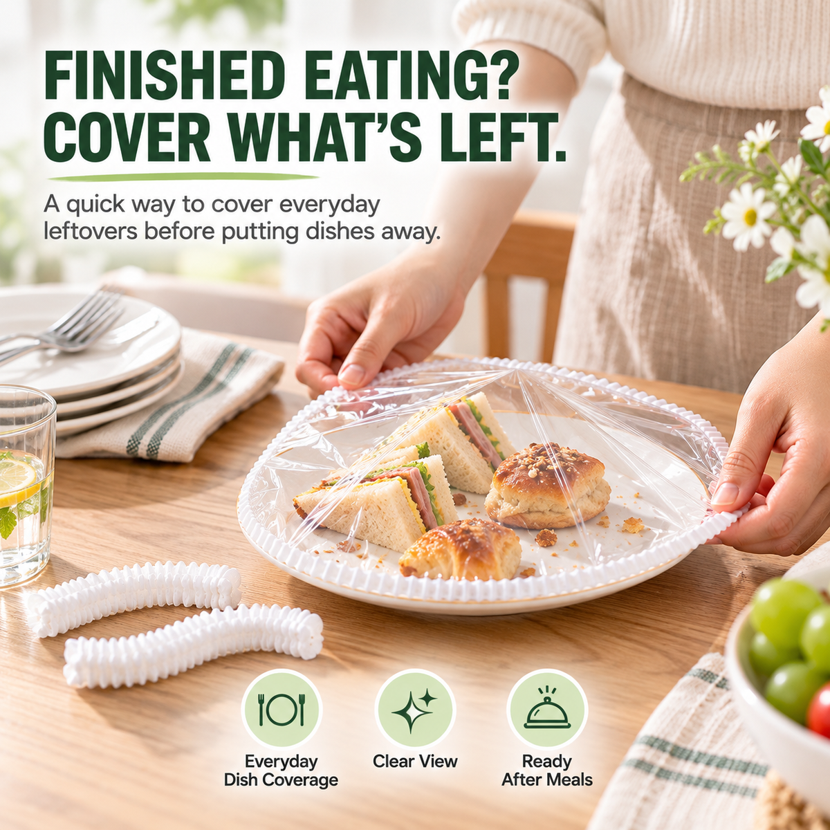 🍽️ Clear Stretch-Fit Food Covers – Easy Bowl & Plate Wraps