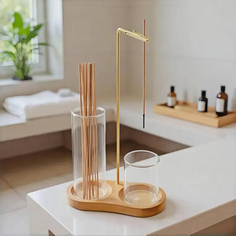 🕯️ 2-in-1 Incense & Candle Holder – Dark Brown Base