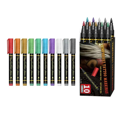 🎨✨ Vibrant 10-Piece Temporary Tattoo Pens for Creative Skin Art & Custom Designs 🌈