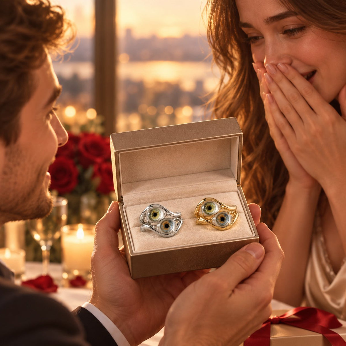 Lifelike Double-Iris Intertwined Couple Ring for Anniversary, Engagement, Wedding & Valentine’s Day Gift