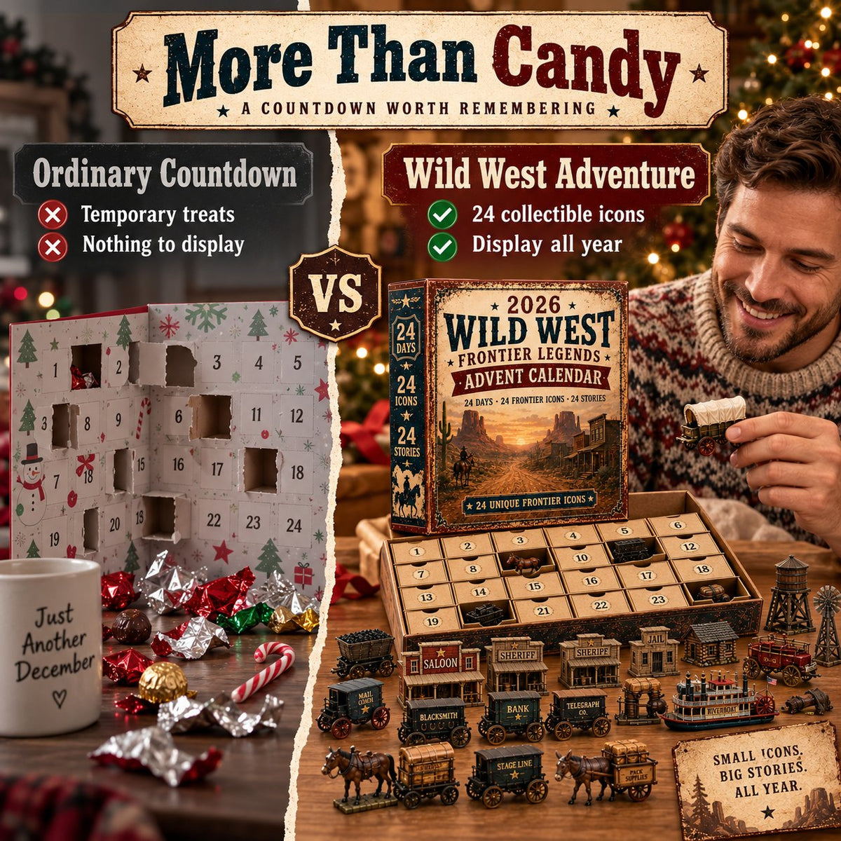 2026 Wild West Frontier Legends Advent Calendar – 24 Days of Old West Miniature Collectibles, Western Christmas Countdown Gift for History & Cowboy Fans