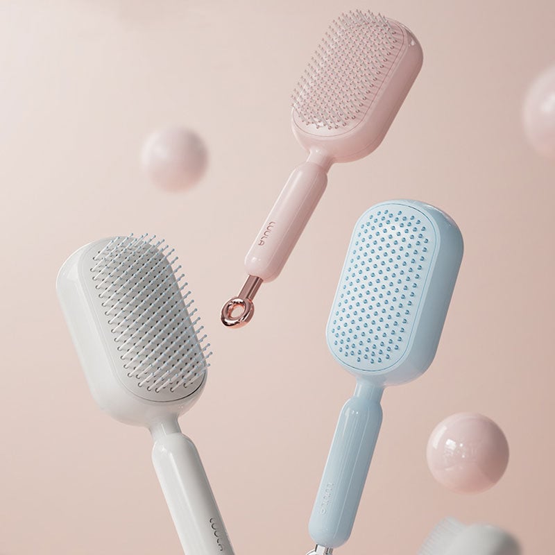 Retractable Cushion Hairbrush 💗 – Pink Scalp Massage Comb