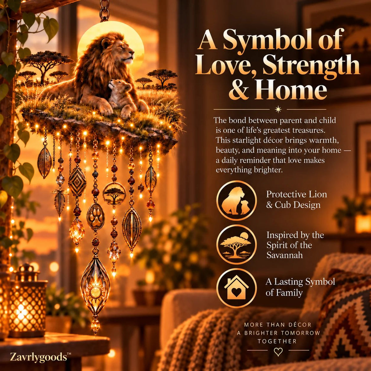Majestic Savannah Family Glow™ – Beleuchtete Wanddekoration „Löwe & Junges“