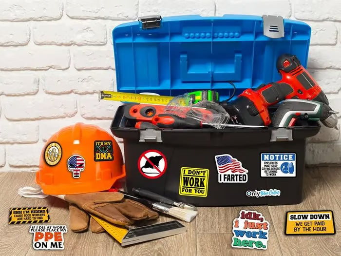 🔥 2026 Summer Sale – 150PCS Funny Blue Collar Hard Hat Stickers