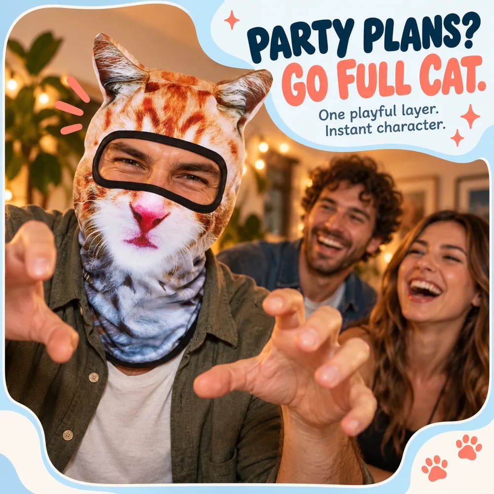 🐆❄️ Snow Leopard 3D Cat Balaclava with Ears – Cozy Full-Face Ski Hood