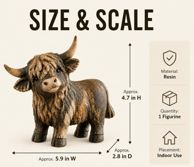 🐮 Rustic Highland Cows Figurine – Charming Farmhouse Tabletop Decor