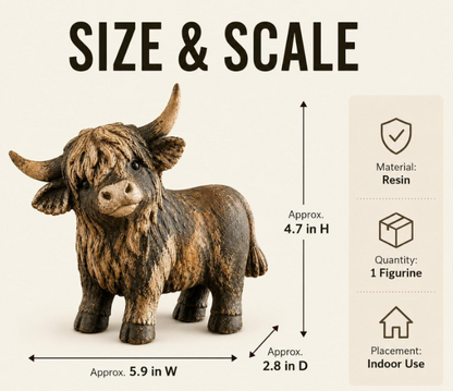 🐮 Rustic Highland Cows Figurine – Charming Farmhouse Tabletop Decor