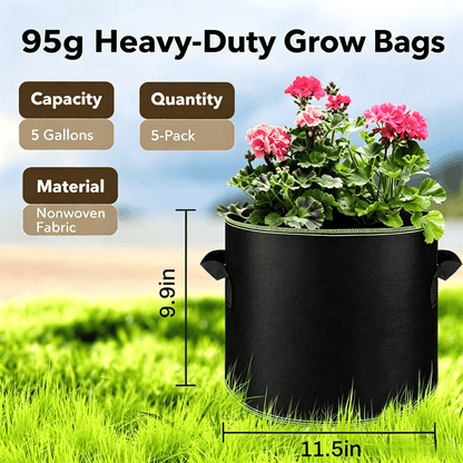 🌱🎁Last Day 50% OFF  5-Pack 5 Gallon Grow Bags🪴