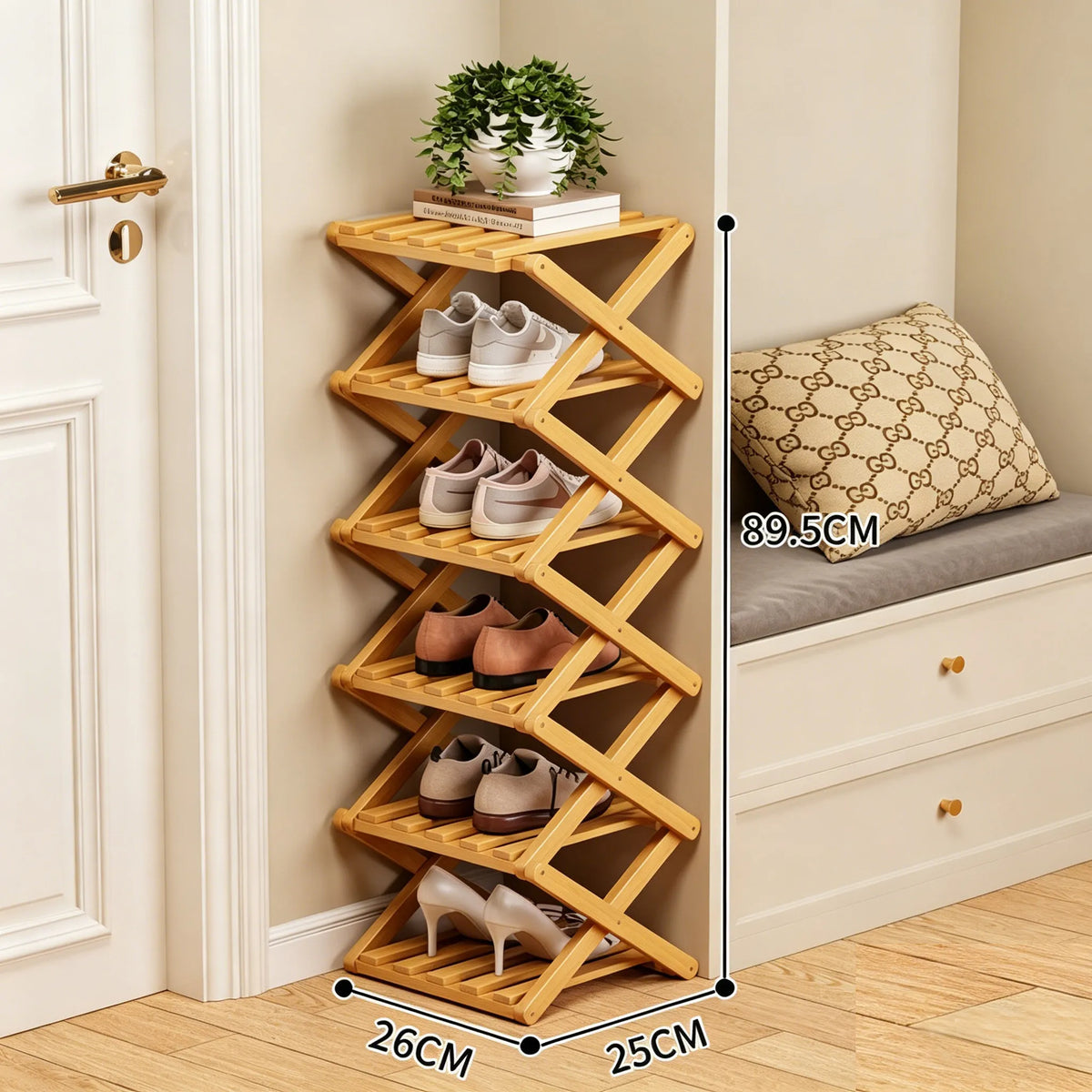🌿 3-Tier Folding Bamboo Shoe Organizer in Natural Wood | Ready to Use, No Assembly Needed