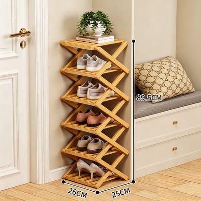 🌿 3-Tier Folding Bamboo Shoe Organizer in Natural Wood | Ready to Use, No Assembly Needed